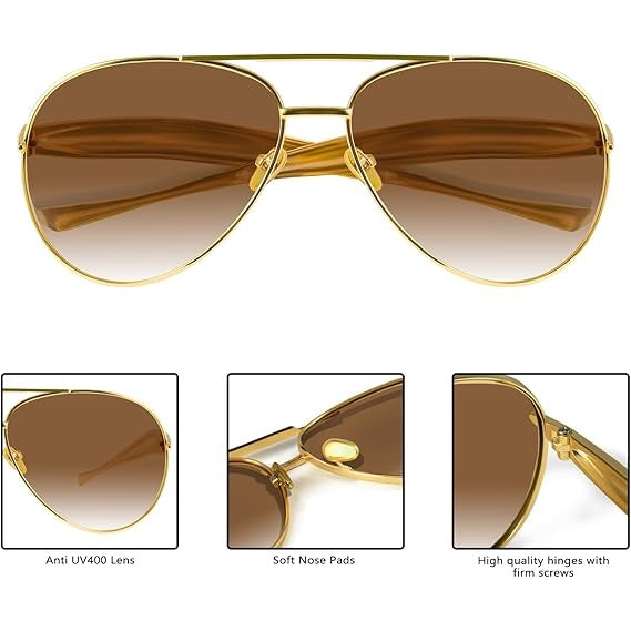 Gold Retro Oversized Aviator Sunglasses