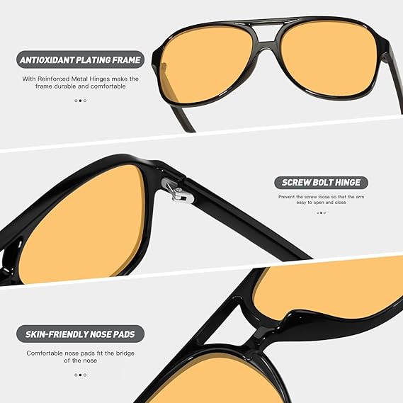 Retro Large Frame Aviator Sunglasses, Unisex Vintage 70s Style